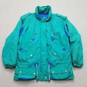 Andy‎ Johns Puffer Jacket Womens Medium Green Full Zip Pockets Hoodie